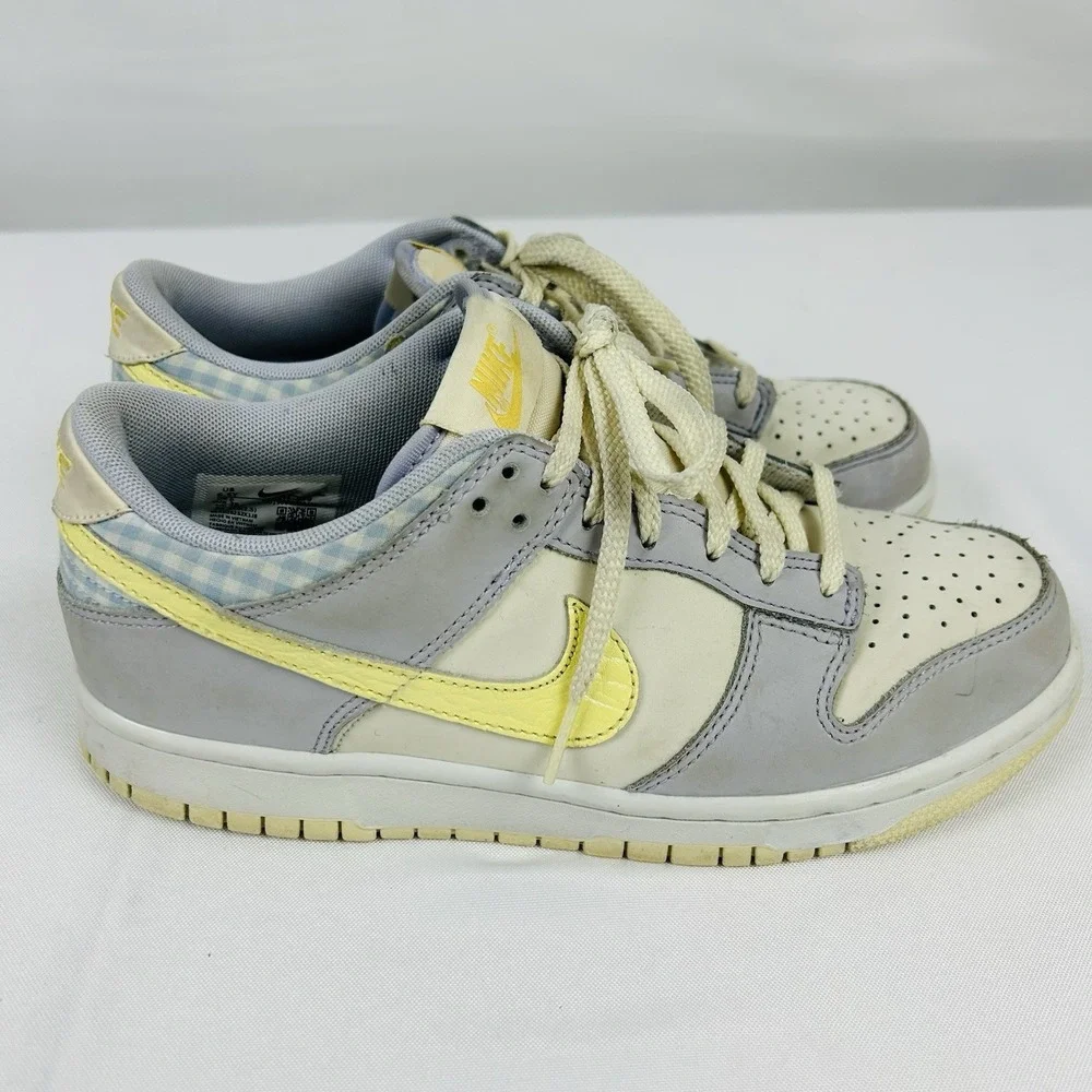 Nike Dunk Low Shoes Girls 6.5Y Purple Yellow Gingham Sneakers FJ4641-536